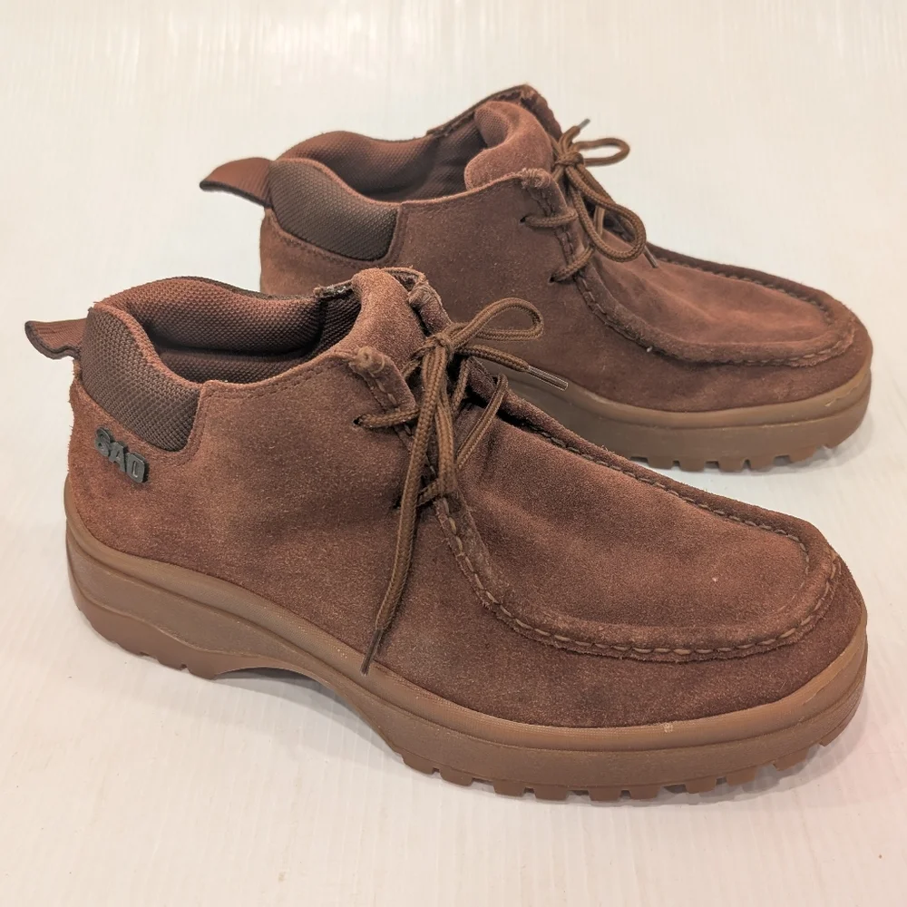 VINTAGE SAO Brown Suede Leather Chunky Chukka Boots Men's Shoes Size 9.5
